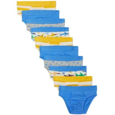 Amazon Essentials Boys' Cotton Jersey Brief Underwear, Pack of 10, Sharks/ Stars/ Stripes, 5-6 Years Amazon Essentials Boys' Cotton Jersey Brief Underwear, Pack of 10, Sharks/ Stars/ Stripes, 5-6 Years