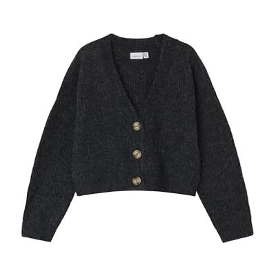 NAME IT Girl's NKFHOLLY Boxy Short Knit Card NOOS Cardigan Sweater, Dark Grey Melange, NAME IT Girl's NKFHOLLY Boxy Short Knit Card NOOS Cardigan Sweater, Dark Grey Melange,