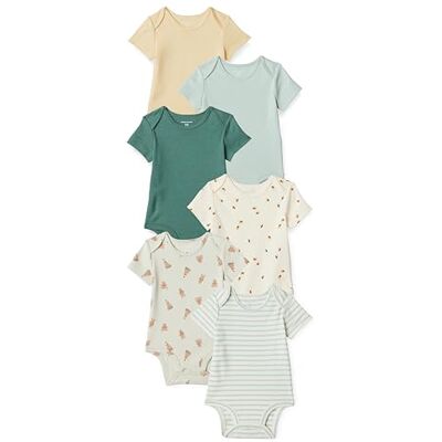 Amazon Essentials Unisex Babies' Short Sleeve Cotton Baby Bodysuits (Vests), Pack of 6, Multicolor/ Honey, Premature Amazon Essentials Unisex Babies' Short Sleeve Cotton Baby Bodysuits (Vests), Pack of 6, Multicolor/ Honey, Premature