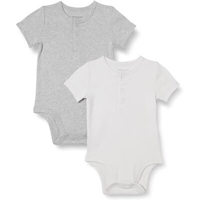 Amazon Essentials Unisex Babies' Henley Bodysuit, Pack of 2, Ivory/Light Grey Heather, 0-3 Months Amazon Essentials Unisex Babies' Henley Bodysuit, Pack of 2, Ivory/Light Grey Heather, 0-3 Months