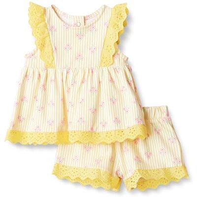 Amazon Essentials x Sofia Grainge Baby Girls' Cotton Eyelet Top & Shorts Play Set, Pack of 2, Yellow Floral, 3-6 Months Amazon Essentials x Sofia Grainge Baby Girls' Cotton Eyelet Top & Shorts Play Set, Pack of 2, Yellow Floral, 3-6 Months