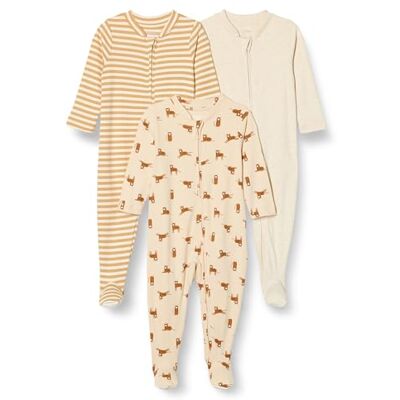Amazon Essentials Unisex Babies' Footed Sleepsuit, Pack of 3, Oatmeal Heather/Stripes/Tiger, 6-9 Months Amazon Essentials Unisex Babies' Footed Sleepsuit, Pack of 3, Oatmeal Heather/Stripes/Tiger, 6-9 Months