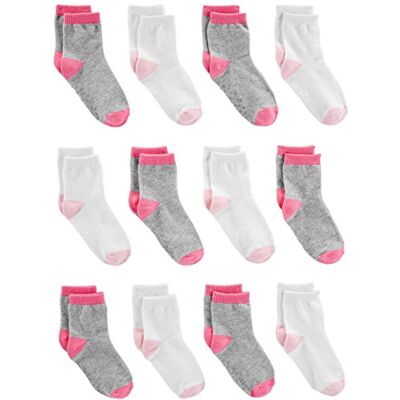 Simple Joys by Carter's Unisex Babies' Crew Socks, 12 Pairs, Grey/Pink/White, 0-6 Months Simple Joys by Carter's Unisex Babies' Crew Socks, 12 Pairs, Grey/Pink/White, 0-6 Months