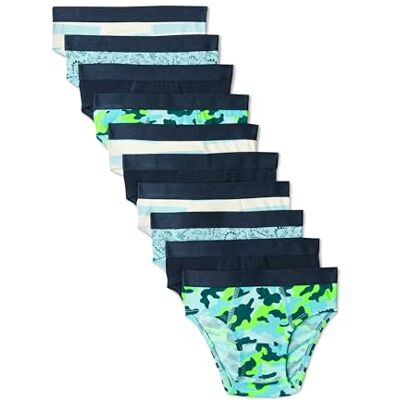 Amazon Essentials Boys' Cotton Jersey Brief Underwear, Pack of 10, Camoflage/ Dinosaur/ Stripes, 9-10 Years Amazon Essentials Boys' Cotton Jersey Brief Underwear, Pack of 10, Camoflage/ Dinosaur/ Stripes, 9-10 Years