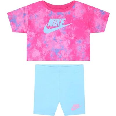 Nike 16L658 Girl's Boxy Tee and Bike Shorts (Fuchsia, 24 Months) Nike 16L658 Girl's Boxy Tee and Bike Shorts (Fuchsia, 24 Months)