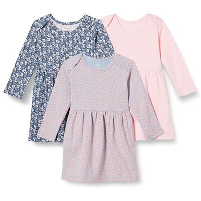 Amazon Essentials Girls' Cotton Long-Sleeved Dress, Pack of 3, Pale Pink/Blue Posey Floral, 4 Years Amazon Essentials Girls' Cotton Long-Sleeved Dress, Pack of 3, Pale Pink/Blue Posey Floral, 4 Years