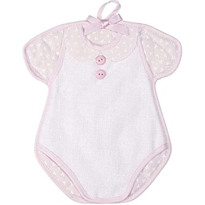 FILET Baby-Mädchen-Body in Form einer Geburtsschleife aus FILET Baby-Mädchen-Body in Form einer Geburtsschleife aus