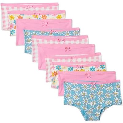 Amazon Essentials Girls' Cotton Jersey Boyshort Underwear, Pack of 10, Gingham/ Flower/ Pink, 4 Years Amazon Essentials Girls' Cotton Jersey Boyshort Underwear, Pack of 10, Gingham/ Flower/ Pink, 4 Years