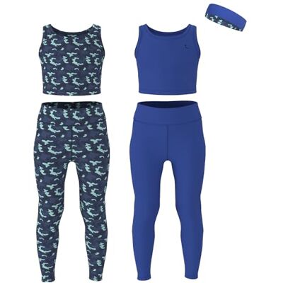 Essenclo Girls Athletic Leggings Yoga Pants w/Sleeveless Crop Tank Tops for Kids Workout Cheer Dance Run Sizes 3-16, 5pc Set E2110 Set-10-11-12 Essenclo Girls Athletic Leggings Yoga Pants w/Sleeveless Crop Tank Tops for Kids Workout Cheer Dance Run Sizes 3-16, 5pc Set E2110 Set-10-11-12