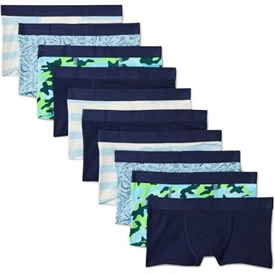 Amazon Essentials Boys' Cotton Jersey Boxer Brief Underwear, Pack of 10, Camoflage/ Dinosaur/ Stripes, 5-6 Years Amazon Essentials Boys' Cotton Jersey Boxer Brief Underwear, Pack of 10, Camoflage/ Dinosaur/ Stripes, 5-6 Years