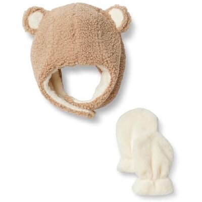 Amazon Essentials X Sofia Grainge Unisex Babies' Hat and Mittens Set, Light Camel, S (6-12 Months) Amazon Essentials X Sofia Grainge Unisex Babies' Hat and Mittens Set, Light Camel, S (6-12 Months)