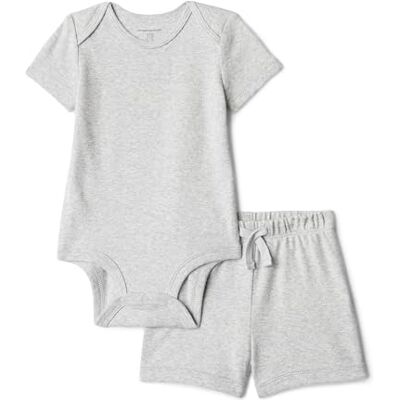 Amazon Essentials Unisex Babies' Body and Shorts Set, Light Grey Heather, 6-9 Months Amazon Essentials Unisex Babies' Body and Shorts Set, Light Grey Heather, 6-9 Months