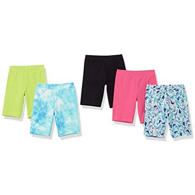 Amazon Essentials Girls' Midi Cycling Shorts, Pack of 5, Black/Blue Mermaids/Green/Pink/Tie Dye, 8 Years Amazon Essentials Girls' Midi Cycling Shorts, Pack of 5, Black/Blue Mermaids/Green/Pink/Tie Dye, 8 Years