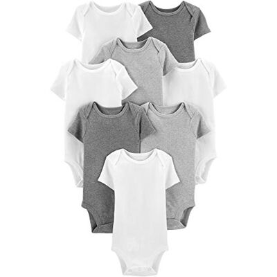 Simple Joys by Carter's Unisex Babies' Short-Sleeve Bodysuit, Pack of 8, White/Light Grey Heather/Medium Grey Heather, Premature Simple Joys by Carter's Unisex Babies' Short-Sleeve Bodysuit, Pack of 8, White/Light Grey Heather/Medium Grey Heather, Premature