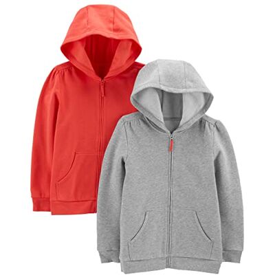 Simple Joys by Carter's Girls' Fleece Full-Zip Hoodies, Pack of 2, Grey Heather/Orange, 5 Simple Joys by Carter's Girls' Fleece Full-Zip Hoodies, Pack of 2, Grey Heather/Orange, 5