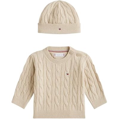 Tommy Hilfiger Baby Set Jumper and Hat, Beige (Gulf Sand), 86 Tommy Hilfiger Baby Set Jumper and Hat, Beige (Gulf Sand), 86