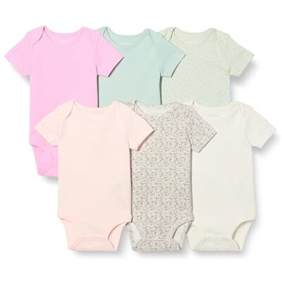 Amazon Essentials Unisex Babies' Short Sleeve Cotton Baby Bodysuits (Vests), Pack of 6, Floral/Pink, 18 Months Amazon Essentials Unisex Babies' Short Sleeve Cotton Baby Bodysuits (Vests), Pack of 6, Floral/Pink, 18 Months