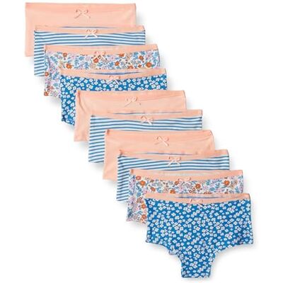 Amazon Essentials Girls' Cotton Jersey Boyshort Underwear, Pack of 10, Peach/ Flower/ Stripes, 10-11 Years Amazon Essentials Girls' Cotton Jersey Boyshort Underwear, Pack of 10, Peach/ Flower/ Stripes, 10-11 Years