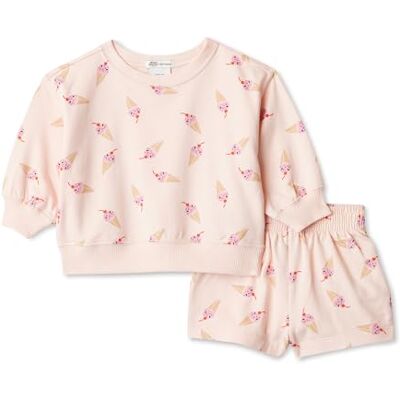 Amazon Essentials x Sofia Grainge Unisex Kids' Sweatshirt and Shorts French Terry Play Set, Light Pink Ice Cream, 10 Years Amazon Essentials x Sofia Grainge Unisex Kids' Sweatshirt and Shorts French Terry Play Set, Light Pink Ice Cream, 10 Years