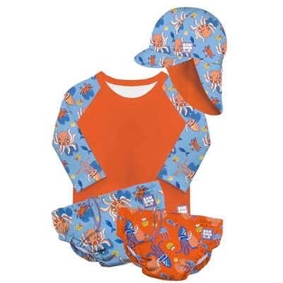 Mitac Unisex Baby, Toddler Reusable Full Swim Set – 4-Piece Baby Swim Essentials with Sun Protection UPF40+, Orange Octopus, 6-12 Months Mitac Unisex Baby, Toddler Reusable Full Swim Set – 4-Piece Baby Swim Essentials with Sun Protection UPF40+, Orange Octopus, 6-12 Months