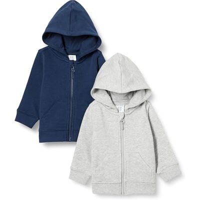 Amazon Essentials Unisex Babies' French Terry Zip-Up Hoodie, Pack of 2, Light Grey Heather/Navy, 3-6 Months Amazon Essentials Unisex Babies' French Terry Zip-Up Hoodie, Pack of 2, Light Grey Heather/Navy, 3-6 Months