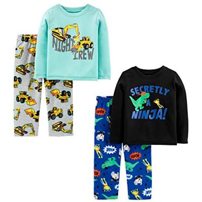 Simple Joys by Carter's Boys and Toddlers' 4-Piece Pajama Set (Cotton Top & Fleece Bottom), Aqua Blue Trucks/Black Dinosuar/Cobalt Blue/Grey Construction, 4 Years Simple Joys by Carter's Boys and Toddlers' 4-Piece Pajama Set (Cotton Top & Fleece Bottom), Aqua Blue Trucks/Black Dinosuar/Cobalt Blue/Grey Construction, 4 Years