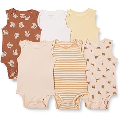 Amazon Essentials Unisex Babies' Sleeveless Bodysuits, Baby Vests, Pack of 6, Multicolour/Tiger, Premature Amazon Essentials Unisex Babies' Sleeveless Bodysuits, Baby Vests, Pack of 6, Multicolour/Tiger, Premature