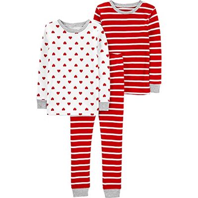 Simple Joys by Carter's Baby 3-Piece Snug-fit Cotton Holiday Pajama Set, Red Stripe/White Hearts, 5 Simple Joys by Carter's Baby 3-Piece Snug-fit Cotton Holiday Pajama Set, Red Stripe/White Hearts, 5