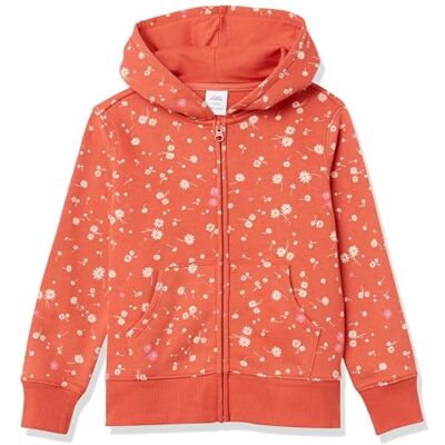 Amazon Essentials Girls' Fleece Zip-Up Hoodie Sweatshirt, Orange Floral, 10 Years Amazon Essentials Girls' Fleece Zip-Up Hoodie Sweatshirt, Orange Floral, 10 Years