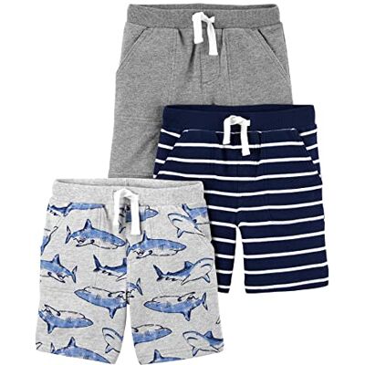 Simple Joys by Carter's Babies, Toddlers, and Boys' Knit Shorts, Pack of 3, Grey/Light Grey Heather Sharks/Navy Stripe, 12 Months Simple Joys by Carter's Babies, Toddlers, and Boys' Knit Shorts, Pack of 3, Grey/Light Grey Heather Sharks/Navy Stripe, 12 Months