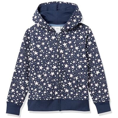 Amazon Essentials Girls' Fleece Zip-Up Hoodie Sweatshirt, Navy Stars, 11-12 Years Amazon Essentials Girls' Fleece Zip-Up Hoodie Sweatshirt, Navy Stars, 11-12 Years