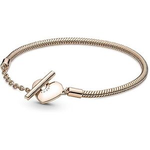 PANDORA Moments Snake chain 14k rose gold-plated T-bar heart bracelet, 19 PANDORA Moments Snake chain 14k rose gold-plated T-bar heart bracelet, 19