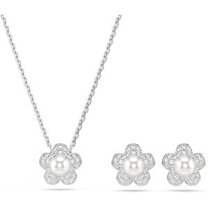 Swarovski X Ariana Grande set, Crystal pearl, Round cut, Flower, White, Rhodium plated Swarovski X Ariana Grande set, Crystal pearl, Round cut, Flower, White, Rhodium plated