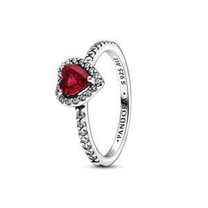 Pandora 198421C02 Women's Ring Raised Heart Red, 58, Sterling Silver, Cubic Zirconia