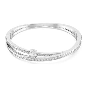 Swarovski Hyperbola Bangle Bracelet, Overlapping Design with Clear Crystals and Oval-Cut Centre Stone in a Rhodium-Finished Setting, Size L, Part of the Hyperbola Collection Swarovski Hyperbola Bangle Bracelet, Overlapping Design with Clear Crystals and Oval-Cut Centre Stone in a Rhodium-Finished Setting, Size L, Part of the Hyperbola Collection
