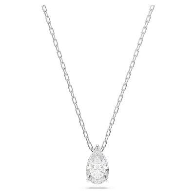 Swarovski Attract Adjustable Necklace, Precision Cut White Crystal, Rhodium Plated with Crystal Emblazened Logo Appendage from the Attract Collection for Women Swarovski Attract Adjustable Necklace, Precision Cut White Crystal, Rhodium Plated with Crystal Emblazened Logo Appendage from the Attract Collection for Women