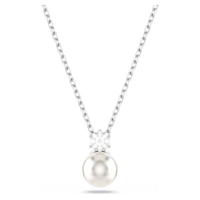 Swarovski Matrix Necklace, Clear Crystal Pearl and Round-Cut Stone in a Rhodium-Finished Setting, Part of the Matrix Collection Swarovski Matrix Necklace, Clear Crystal Pearl and Round-Cut Stone in a Rhodium-Finished Setting, Part of the Matrix Collection