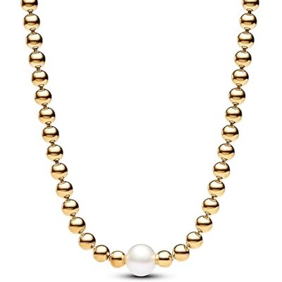PANDORA Timeless 14k Gold-plated collier with white treated freshwater cultured pearl and cubic zirconia PANDORA Timeless 14k Gold-plated collier with white treated freshwater cultured pearl and cubic zirconia