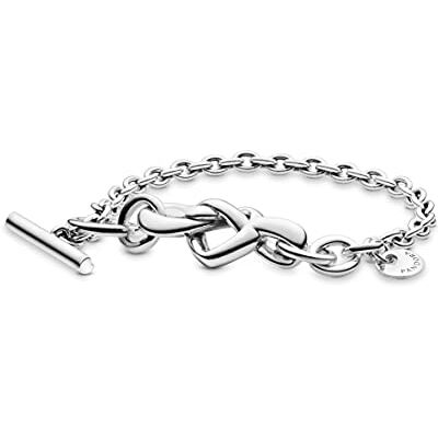 PANDORA Sterling Silver Knotted Heart T-Bar Bracelet, Size 16, No Box PANDORA Sterling Silver Knotted Heart T-Bar Bracelet, Size 16, No Box
