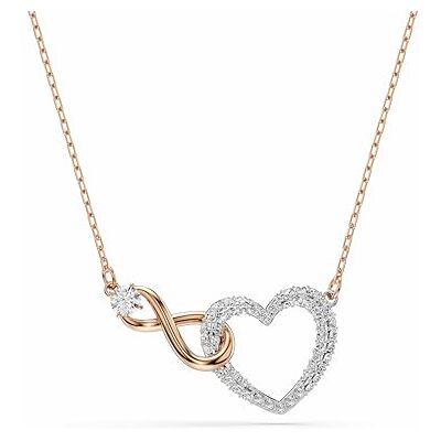 Swarovski Infinity necklace, Infinity and heart, White, Mixed metal finish Swarovski Infinity necklace, Infinity and heart, White, Mixed metal finish