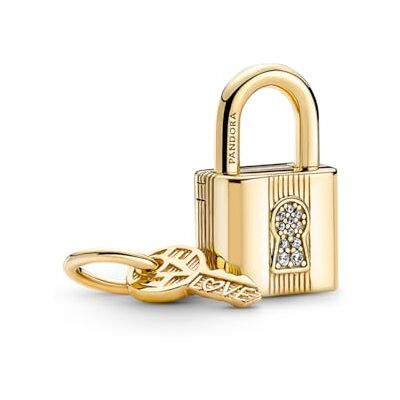PANDORA Moments, Padlock & Key Dangle Charm, Gold, No Box PANDORA Moments, Padlock & Key Dangle Charm, Gold, No Box