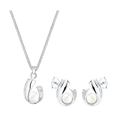 DIAMORE Elli DIAMONDS Jewellery Set Women with Freshwater Pearls and Diamond (0.04 ct.) in 925 Sterling Silver DIAMORE Elli DIAMONDS Jewellery Set Women with Freshwater Pearls and Diamond (0.04 ct.) in 925 Sterling Silver