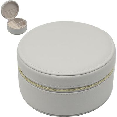 L & P Home & Gifts Lesser & Pavey Round White Faux Leather Lockable Jewellery Box Lockable Storage, Soft Interior, Travel Friendly, Organised Compartments, Elegant Gift L & P Home & Gifts Lesser & Pavey Round White Faux Leather Lockable Jewellery Box Lockable Storage, Soft Interior, Travel Friendly, Organised Compartments, Elegant Gift