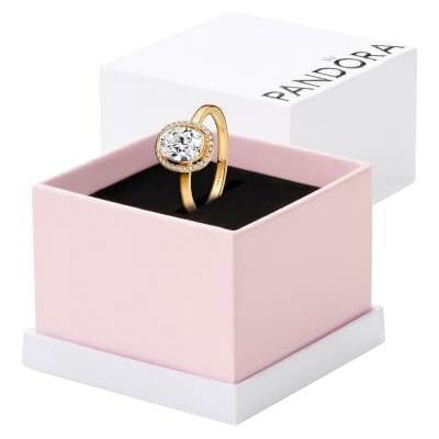 PANDORA 163802C01-50 Women's Ring with Sparkling Halo Oval Gold Tone Size N PANDORA 163802C01-50 Women's Ring with Sparkling Halo Oval Gold Tone Size N