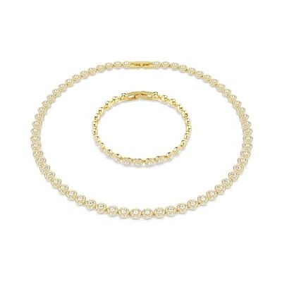 Swarovski Una Angelic Jewellery Set, Necklace & Bracelet with Clear Round-Cut Crystals in a Gold-Tone Finished Setting, Part of the Una Angelic Collection Swarovski Una Angelic Jewellery Set, Necklace & Bracelet with Clear Round-Cut Crystals in a Gold-Tone Finished Setting, Part of the Una Angelic Collection