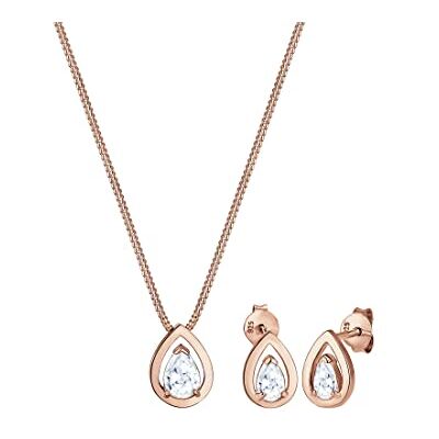 Elli Women's 925 Sterling Silver Rose Gold Plated Drop Zirconia Jewellery Set 45cm length Elli Women's 925 Sterling Silver Rose Gold Plated Drop Zirconia Jewellery Set 45cm length