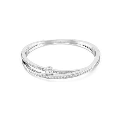 Swarovski Hyperbola Bangle Bracelet, Overlapping Design with Clear Crystals and Oval-Cut Centre Stone in a Rhodium-Finished Setting, Size L, Part of the Hyperbola Collection Swarovski Hyperbola Bangle Bracelet, Overlapping Design with Clear Crystals and Oval-Cut Centre Stone in a Rhodium-Finished Setting, Size L, Part of the Hyperbola Collection