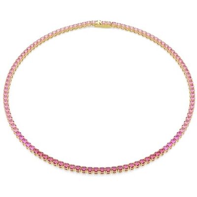 Swarovski Matrix Tennis necklace, Round cut, Pink, Gold-tone plated Swarovski Matrix Tennis necklace, Round cut, Pink, Gold-tone plated