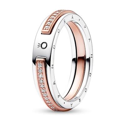 PANDORA Signature Two-tone Logo & Pavé Ring, 50 PANDORA Signature Two-tone Logo & Pavé Ring, 50