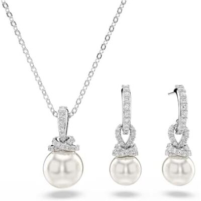 Swarovski Originally Jewellery Set, Pendant Necklace & Hoop Earrings with Crystal Pearls and Clear Pavé Crystals in a Rhodium-Finished Setting, Part of the Originally Collection Swarovski Originally Jewellery Set, Pendant Necklace & Hoop Earrings with Crystal Pearls and Clear Pavé Crystals in a Rhodium-Finished Setting, Part of the Originally Collection